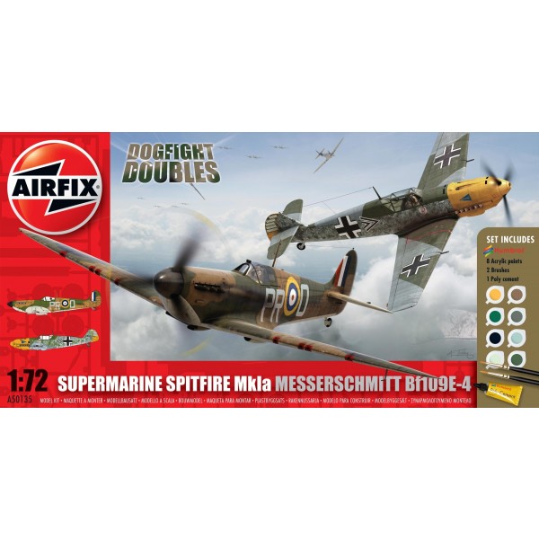 Spitfire MkIa and Messerschmitt Bf109E-4 Dogfight Doubles Gift Set 1:72